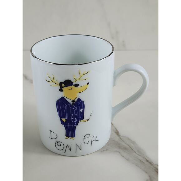 Pottery Barn Reindeer Coffee Mug Tea Cup 12oz Dasher Cupid Donner Christmas x3 - Picture 4 of 13